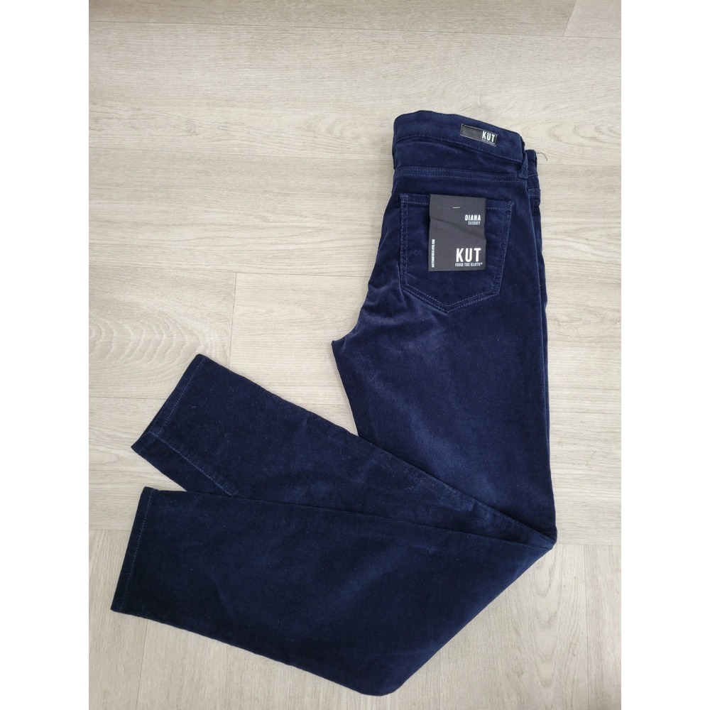 NWT KUT From The Kloth Diana Fab Ab Skinny Corduroy Pants Women's 6 Navy Blue